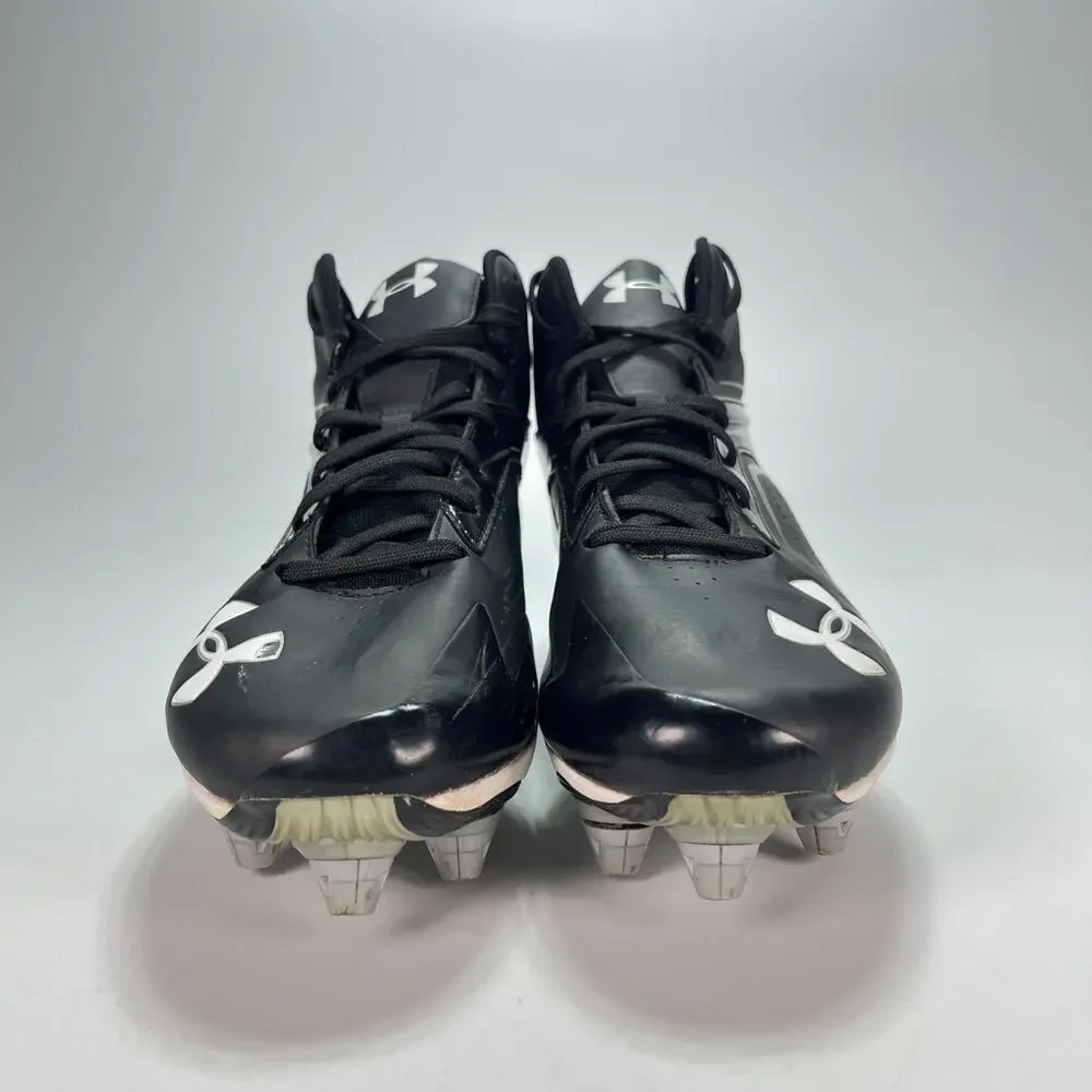 Under Armour Saber Mid Black White Football Cleats 1258023-001 Men's Size 10